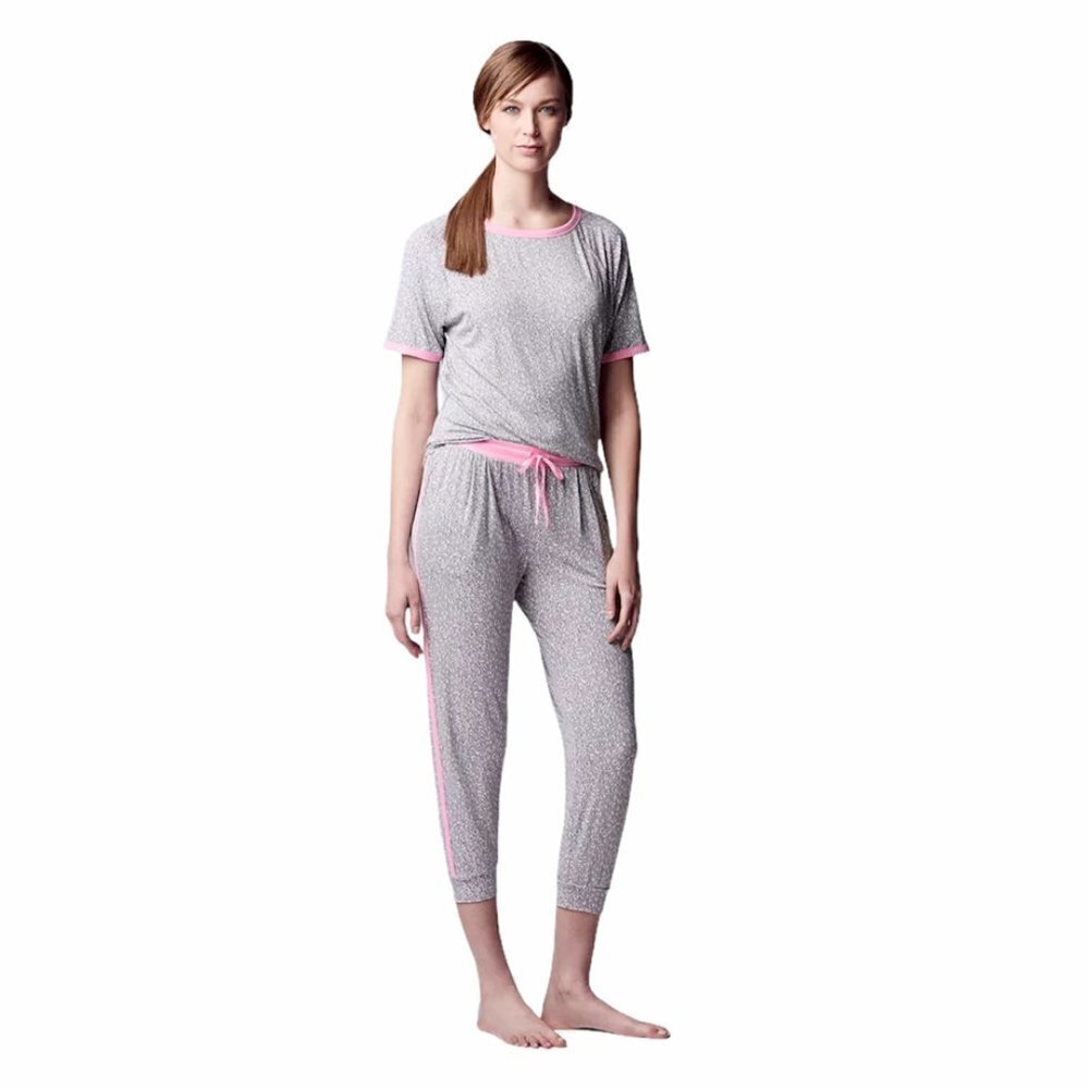 Simply Vera Wang Womens Gray Pink Pockets Cropped Pajamas 2 Pc Sets Sz S New